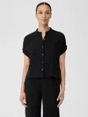 Eileen Fisher Organic Cotton Gauze Short-sleeve Shirt In Black