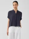 Eileen Fisher Organic Cotton Gauze Short-sleeve Shirt In Blue