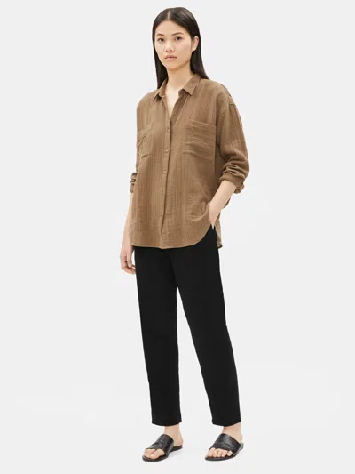 Eileen Fisher Organic Cotton Gauze Slouchy Pant In Black