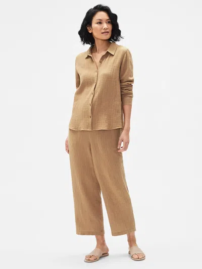 Eileen Fisher Organic Cotton Gauze Straight Pant In Brown