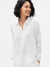 Eileen Fisher Organic Cotton Gauze Striped Classic Collar Shirt In White