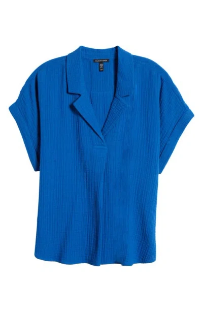 Eileen Fisher Organic Cotton Gauze Top In Blue