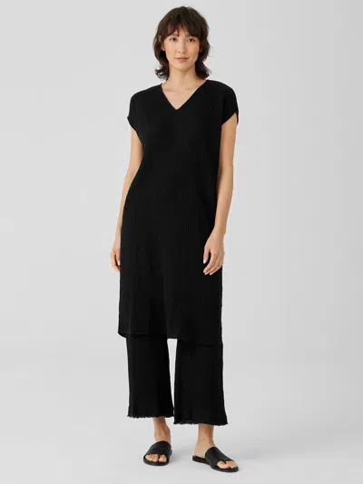 Eileen Fisher Organic Cotton Gauze V-neck Dress In Black