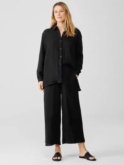 Eileen Fisher Organic Cotton Gauze Wide-leg Pant In Black