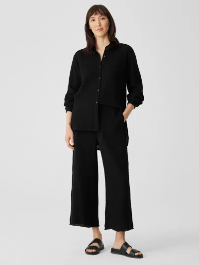 Eileen Fisher Organic Cotton Gauze Wide-leg Pant In Black