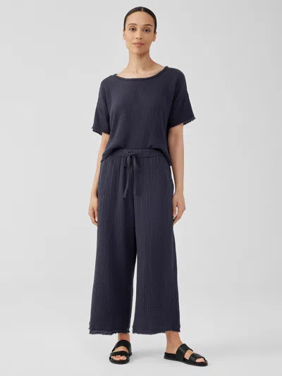 Eileen Fisher Organic Cotton Gauze Wide-leg Pant In Black