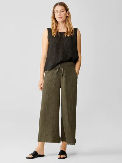 Eileen Fisher Organic Cotton Gauze Wide-leg Pant In Green