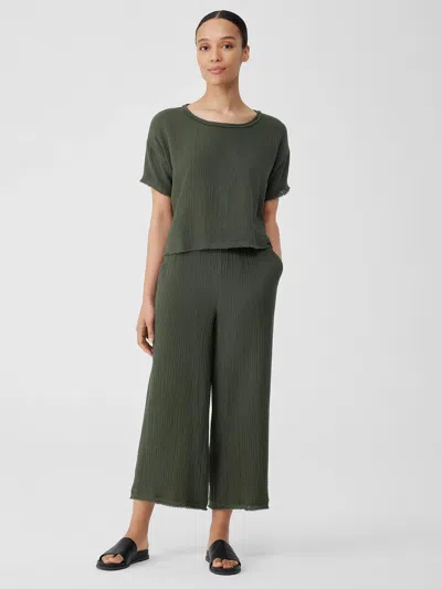 Eileen Fisher Organic Cotton Gauze Wide-leg Pant In Green