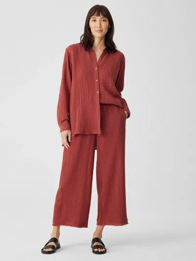 Eileen Fisher Organic Cotton Gauze Wide-leg Pant In Red