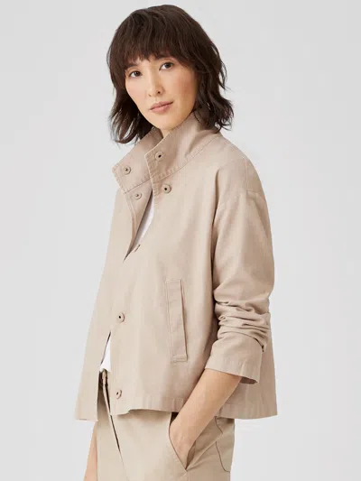 Eileen Fisher Organic Cotton Hemp Stand Collar Jacket In Brown