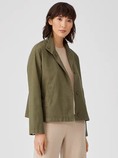 Eileen Fisher Organic Cotton Hemp Stand Collar Jacket In Green
