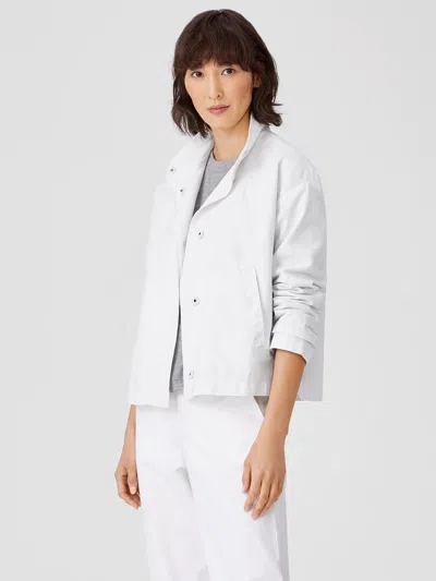 Eileen Fisher Organic Cotton Hemp Stand Collar Jacket In White