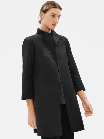 Eileen Fisher Organic Cotton High Collar Jacket In Black