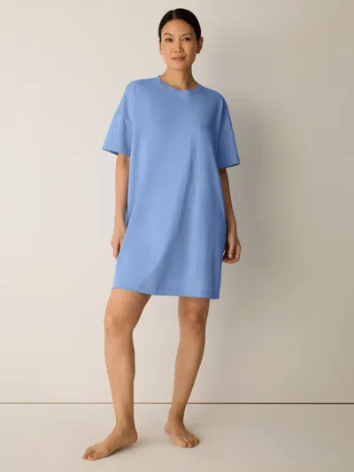 Eileen Fisher Organic Cotton Interlock Crew Neck Sleep Dress In Blue