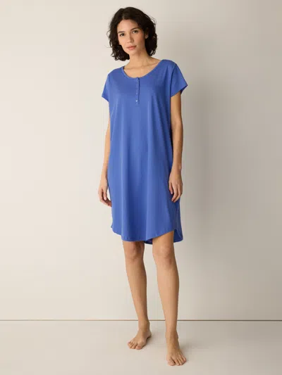 Eileen Fisher Organic Cotton Interlock Henley Sleep Dress In Blue Star