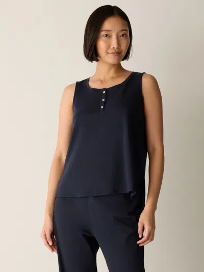 Eileen Fisher Organic Cotton Interlock Henley Sleep Tank In Ink