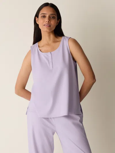 Eileen Fisher Organic Cotton Interlock Henley Sleep Tank In Lilac Frost