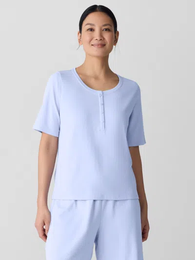 Eileen Fisher Organic Cotton Interlock Henley Sleep Top In Blue