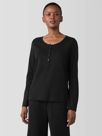 Eileen Fisher Organic Cotton Interlock Henley Sleep Top In Black