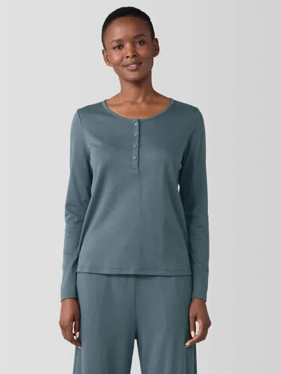 Eileen Fisher Organic Cotton Interlock Henley Sleep Top In Blue