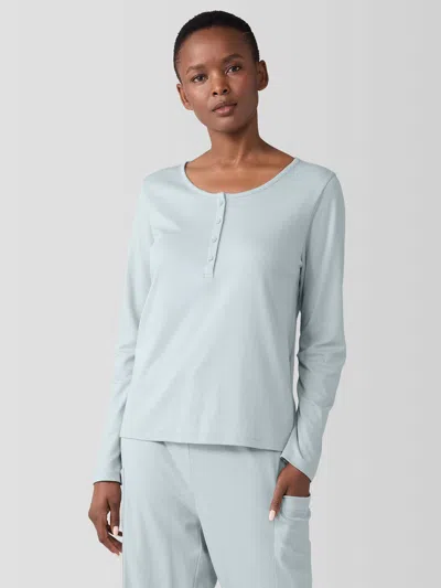 Eileen Fisher Organic Cotton Interlock Henley Sleep Top In Blue