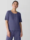 Eileen Fisher Organic Cotton Interlock Henley Sleep Top In Blue