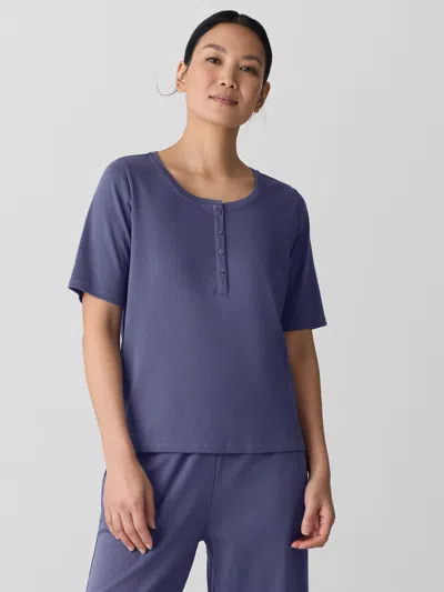 Eileen Fisher Organic Cotton Interlock Henley Sleep Top In Blue