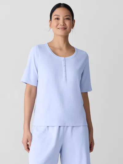 Eileen Fisher Organic Cotton Interlock Henley Sleep Top In Blue