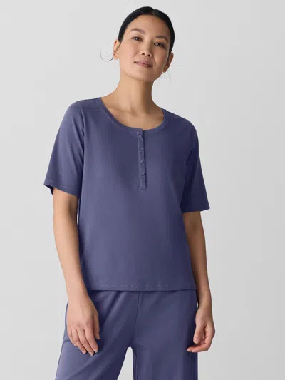 Eileen Fisher Organic Cotton Interlock Henley Sleep Top In Blue