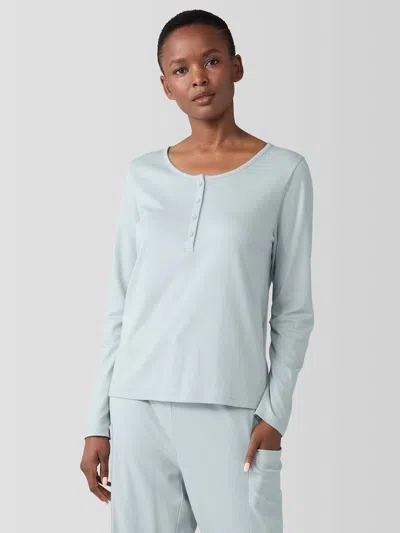 Eileen Fisher Organic Cotton Interlock Henley Sleep Top In Frost