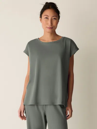 Eileen Fisher Organic Cotton Interlock Jewel Neck Sleep Tee In Green