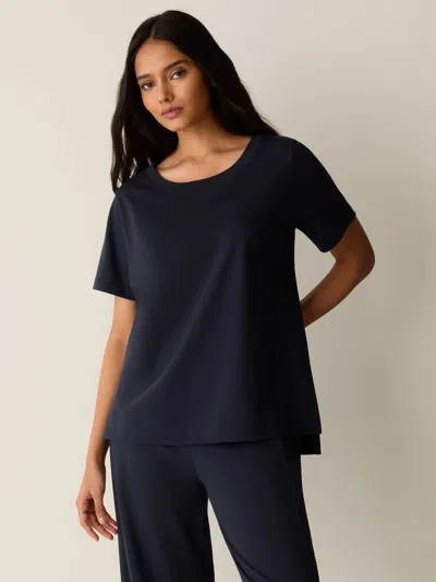 Eileen Fisher Organic Cotton Interlock Jewel Neck Sleep Tee In Blue