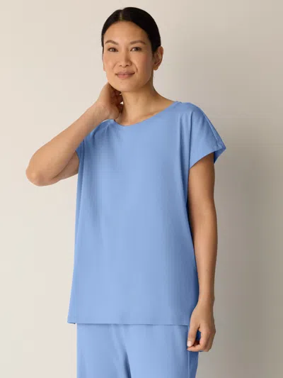 Eileen Fisher Organic Cotton Interlock Jewel Neck Sleep Tee In Blue