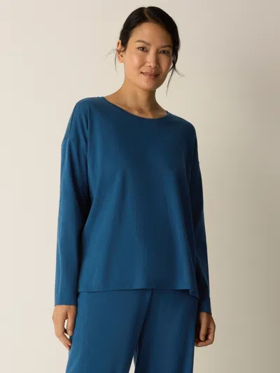 Eileen Fisher Organic Cotton Interlock Jewel Neck Sleep Top In Blue