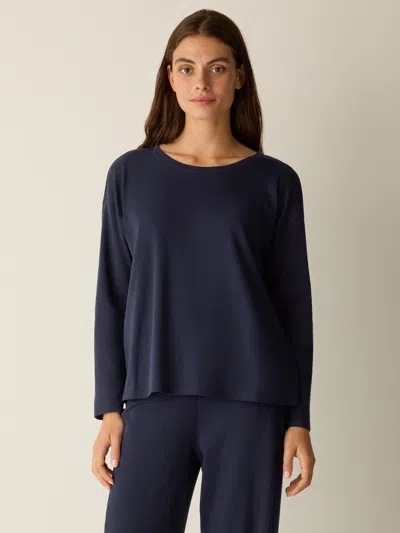 Eileen Fisher Organic Cotton Interlock Jewel Neck Sleep Top In Ink