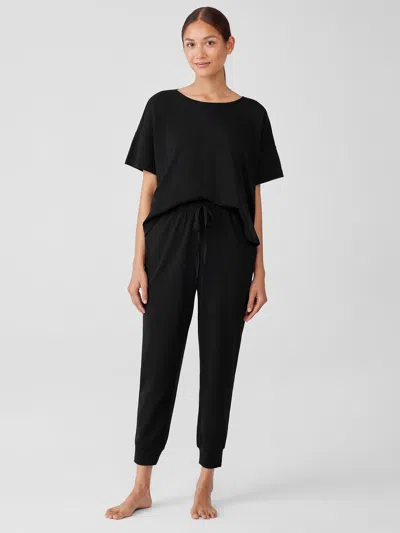 Eileen Fisher Organic Cotton Interlock Jogger Sleep Pant In Black