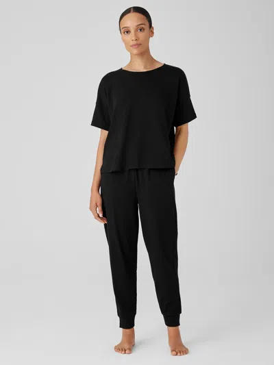 Eileen Fisher Organic Cotton Interlock Jogger Sleep Pant In Black