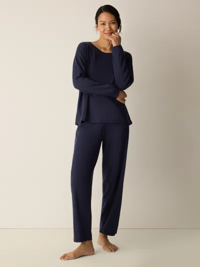Eileen Fisher Organic Cotton Interlock Lantern Sleep Pant In Blue