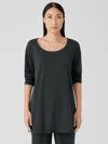 Eileen Fisher Organic Cotton Interlock Long Sleep Top In Black