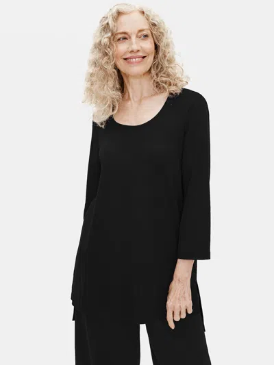 Eileen Fisher Organic Cotton Interlock Long Sleep Top In Black