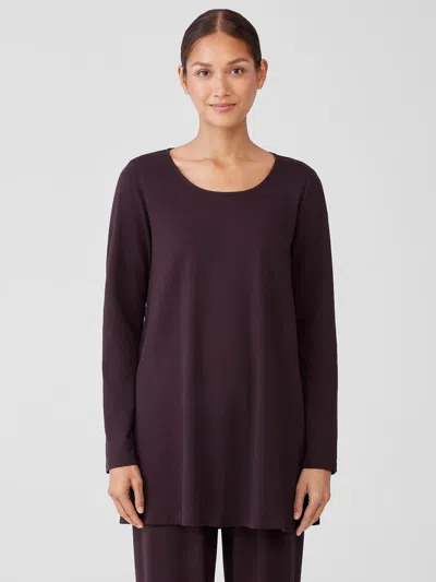 Eileen Fisher Organic Cotton Interlock Long Sleep Top In Purple