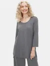 Eileen Fisher Organic Cotton Interlock Long Sleep Top In Gray
