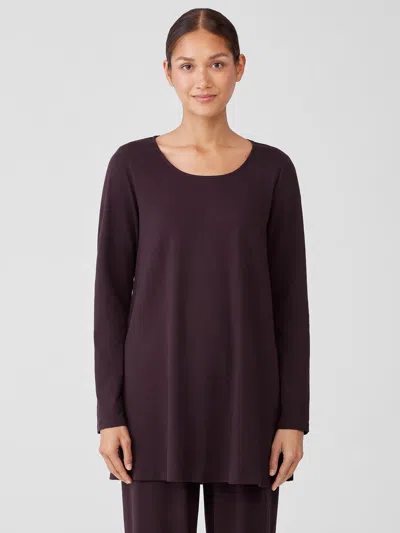 Eileen Fisher Organic Cotton Interlock Long Sleep Top In Purple