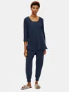 Eileen Fisher Organic Cotton Interlock Long Sleep Top In Blue