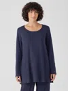 Eileen Fisher Organic Cotton Interlock Long Sleep Top In Blue