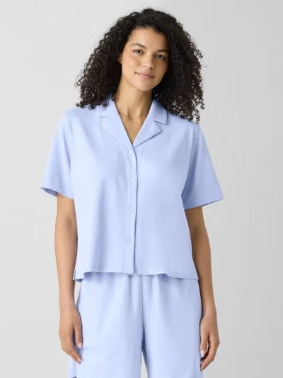 Eileen Fisher Organic Cotton Interlock Notch Collar Sleep Shirt In Blue