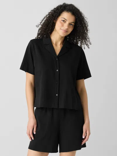 Eileen Fisher Organic Cotton Interlock Notch Collar Sleep Shirt In Black