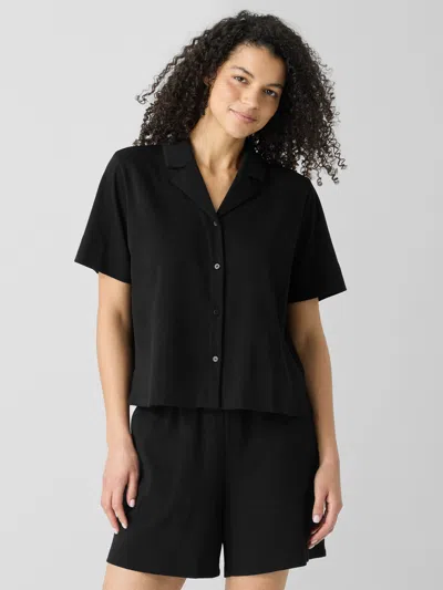 Eileen Fisher Organic Cotton Interlock Notch Collar Sleep Shirt In Black