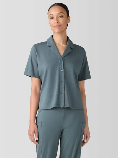 Eileen Fisher Organic Cotton Interlock Notch Collar Sleep Shirt In Green
