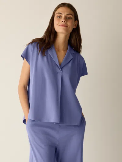 Eileen Fisher Organic Cotton Interlock Notch Collar Sleep Shirt In Purple